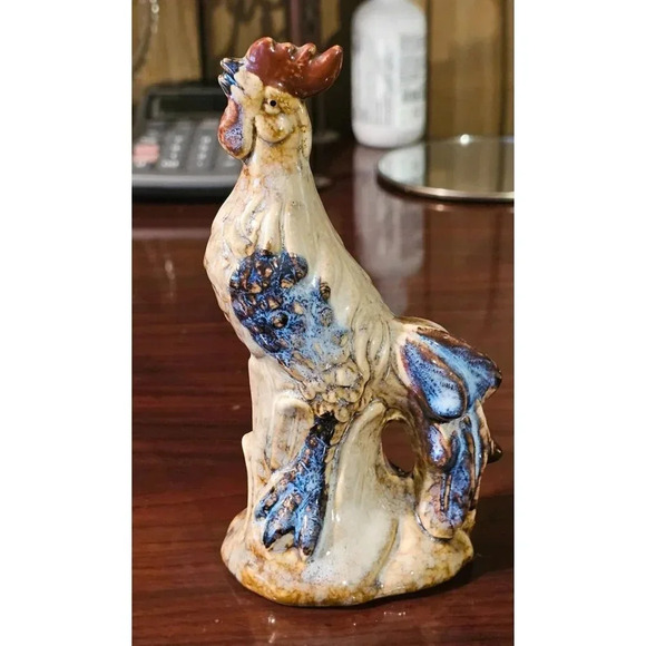 Hand-Crafted Glazed Ceramic Rooster Figurine Farmhouse Kitchen - Picture 2 of 9